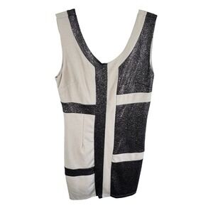 La Reyna Womens Metallic Cream Colorblock V-Neck Sleeveless Mini Dress Size M